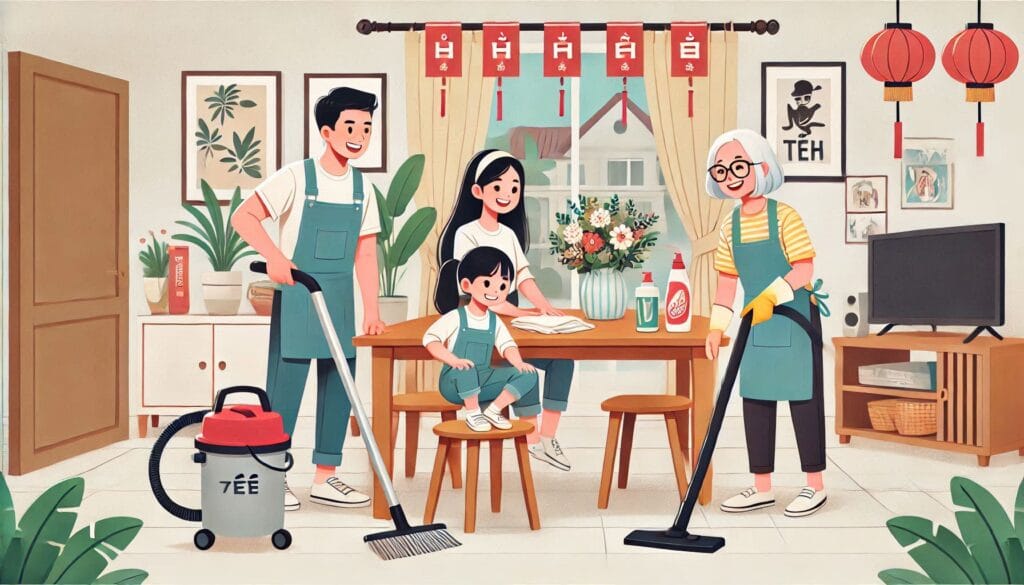 Cả gia đình dọn nhà ngày Tết
